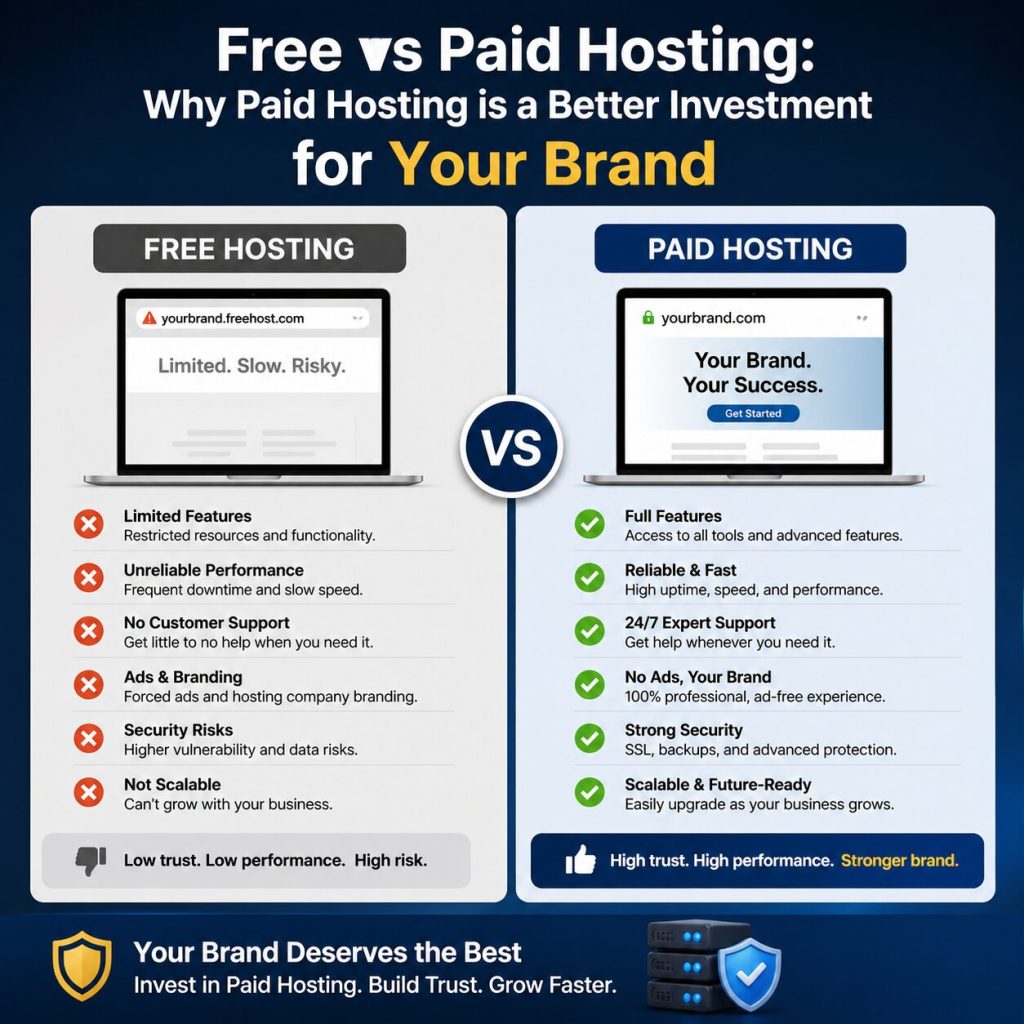 Free vs Paid Hosting: Why Paid Hosting is a Better Investment for Your Brand Free vs Paid Hosting: Why Paid Hosting is a Better Investment for Your Brand